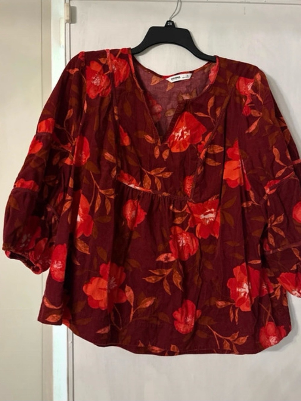 Sonoma Burgundy Red Floral Peasant Blouse
